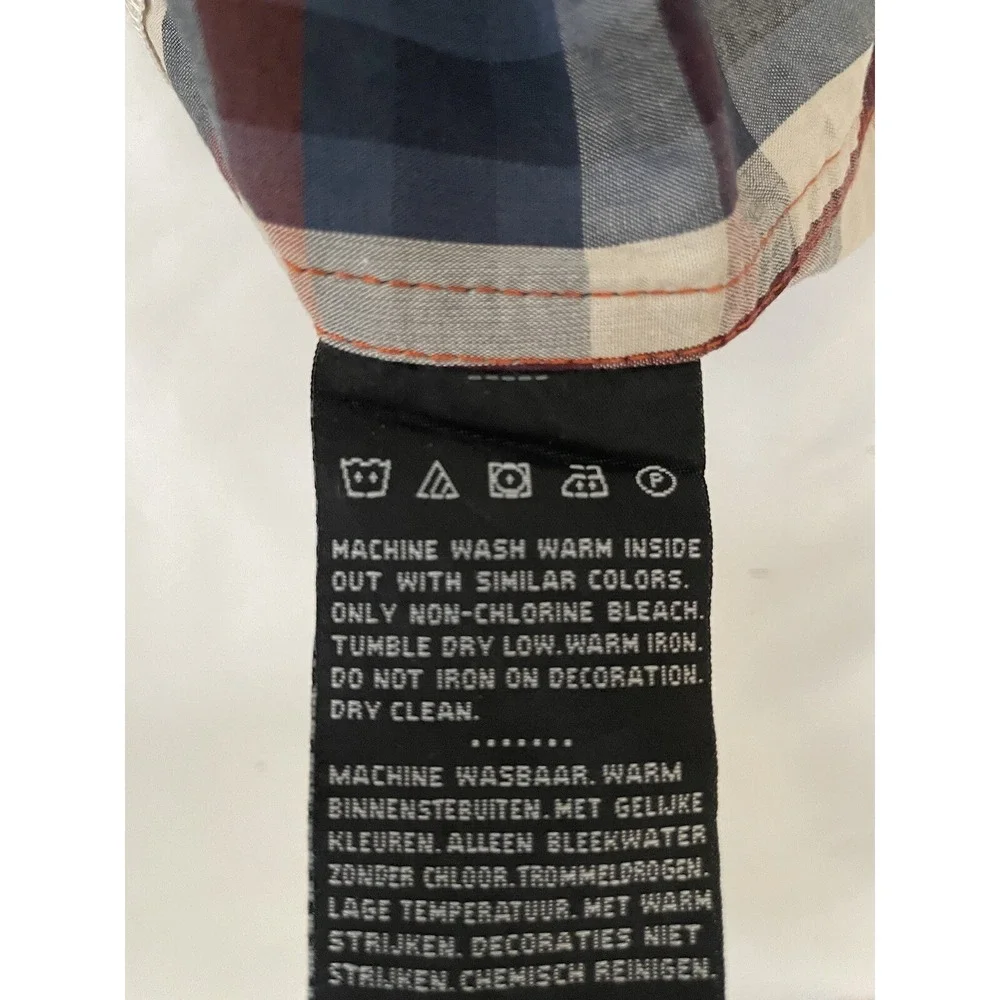 Harley Davidson Motorcycle Patch Button Shirt‎ Blue Beige Plaid HDMC Men's 2XL
